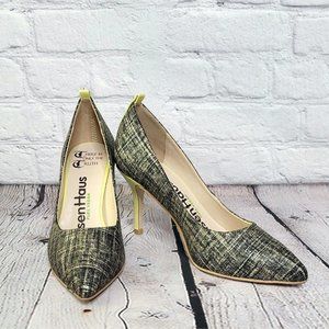 Olsen Haus Vegan Metallic Linen Print 3-Inch Heel Size 6.5